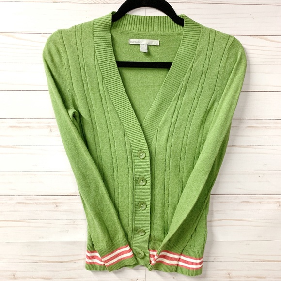 Old Navy Sweaters - Old Navy Green Cardigan with Pink Detail Varsity